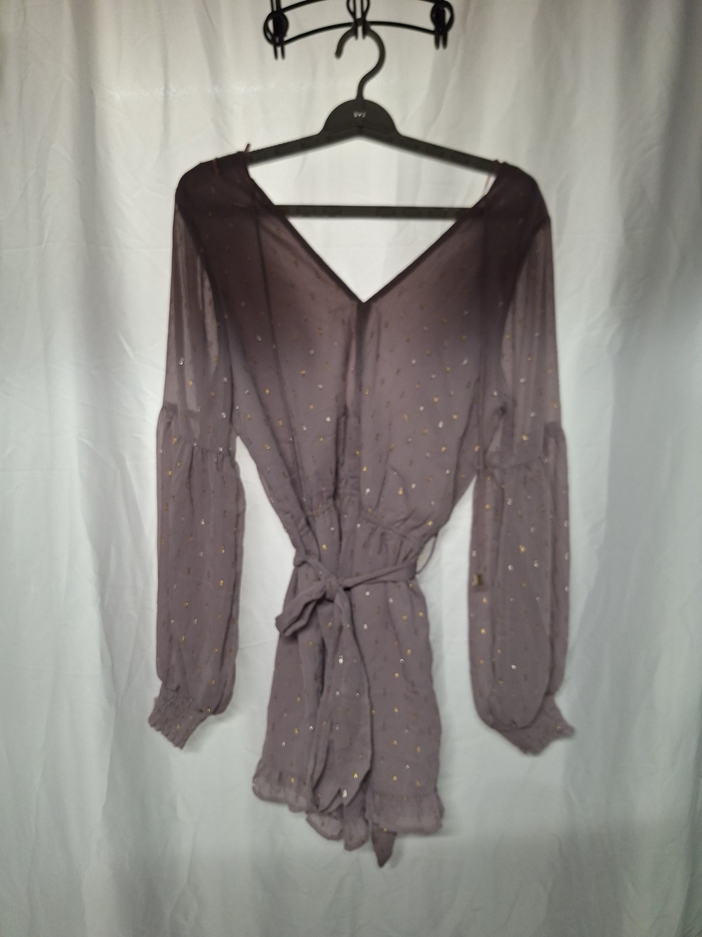 Lavender Metallic Dot V-Neck Tie-Waist Romper